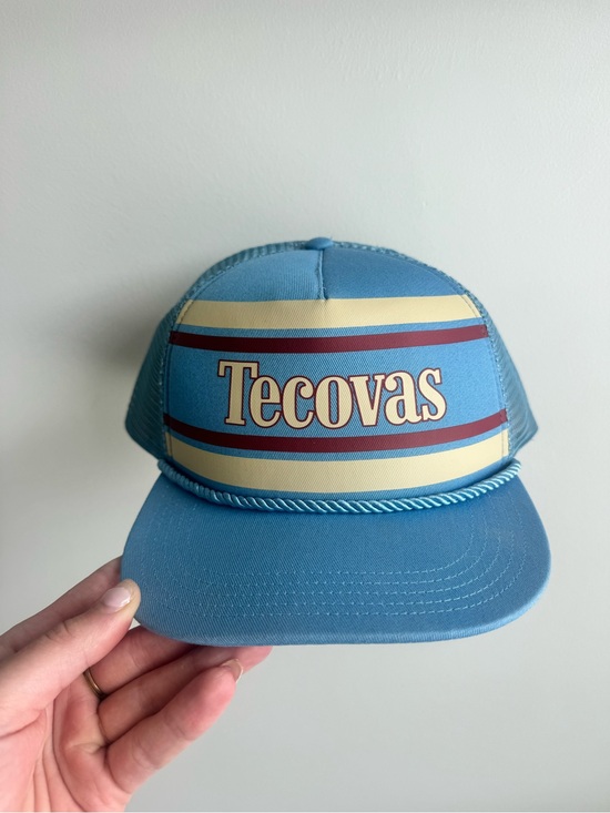 Tecovas Other - Tecovas Light Blue Trucker Hat with Cream Logo Patch and Green Accent